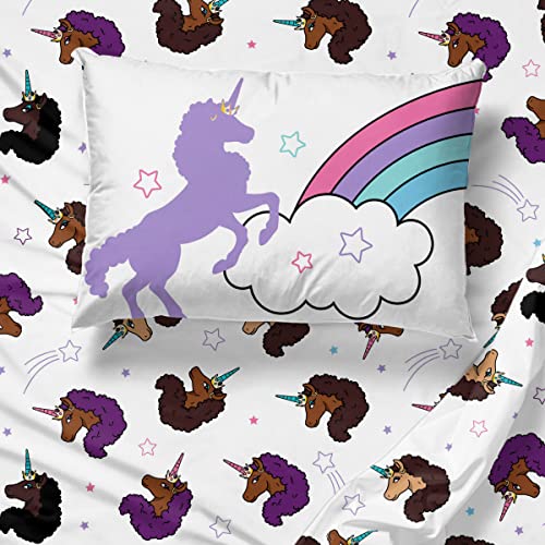 Afro Unicorn Unique, Divine, Magical 5 Piece Twin Size Bed Set - Includes Comforter & Sheet Set - Super Soft Kids Bedding Fade Resistant Microfiber (Official Product)