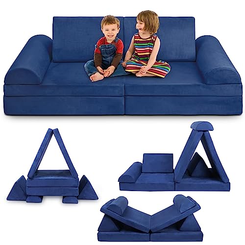 TOLEAD Play Couch for Kids Imaginative Furniture,6 pcs Kids Couch, Modular Sectional Sofa, Playhouse Play Set for Toddlers Babies, Girls and Boys Playroom Floor Sofa Large Blue
