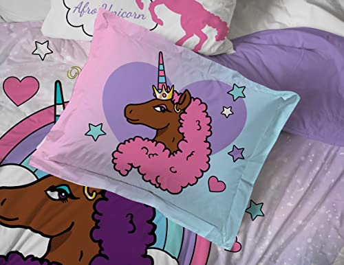 Afro Unicorn Unique, Divine, Magical 5 Piece Twin Size Bed Set - Includes Comforter & Sheet Set - Super Soft Kids Bedding Fade Resistant Microfiber (Official Product)