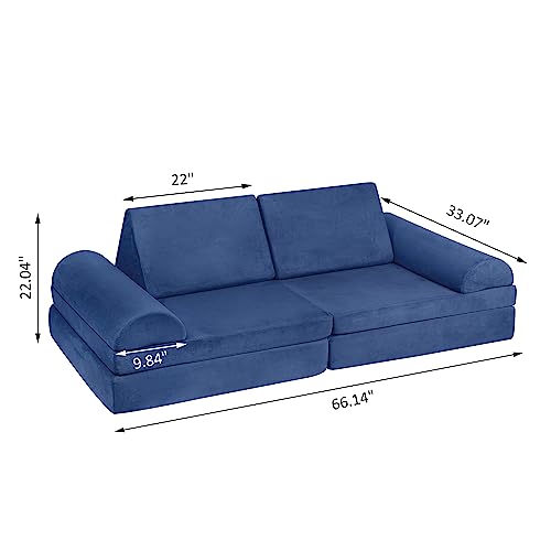 TOLEAD Play Couch for Kids Imaginative Furniture,6 pcs Kids Couch, Modular Sectional Sofa, Playhouse Play Set for Toddlers Babies, Girls and Boys Playroom Floor Sofa Large Blue