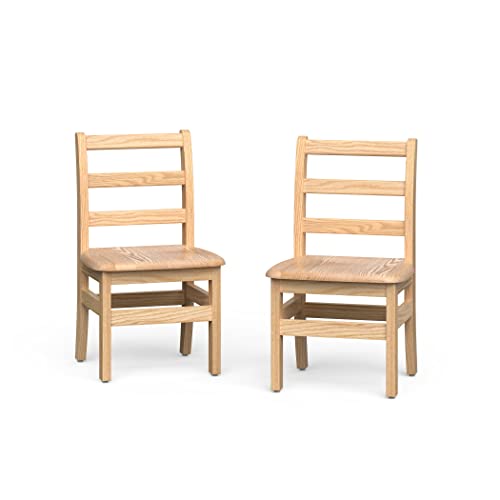 Foundations Little Scholar Wooden Kids Chairs 2-Pack, Solid Oak Hardwood, Fully-Assembled for School Classroom Seating, Made in USA (12 Inch Seat Height, Ages 6-8)