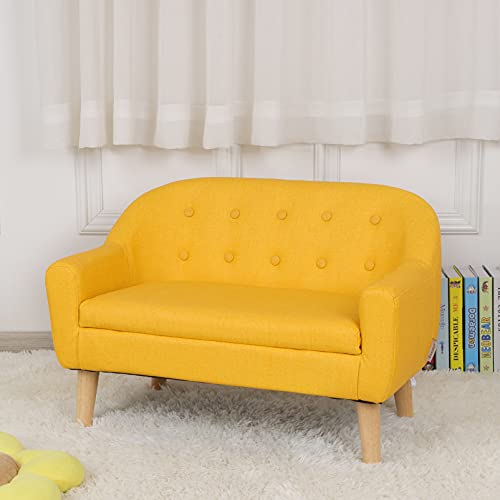 Getifun Kids Sofa Chair, Toddler Armchair Couch, PVC Upholstered Children Sofa with Wooden Legs, Perfect for Baby Gift(30-Inch) (Yellow)