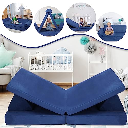 TOLEAD Play Couch for Kids Imaginative Furniture,6 pcs Kids Couch, Modular Sectional Sofa, Playhouse Play Set for Toddlers Babies, Girls and Boys Playroom Floor Sofa Large Blue
