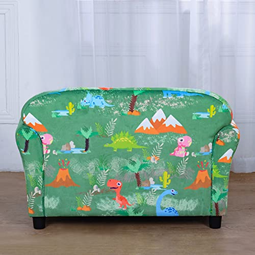 Yoonnie room Kid Sofa Chair,2-Seater Upholstered Kid Couch with Dinosaur Pattern Velvet Fabric for Children Gift(Green)