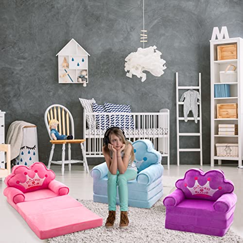 Toddler Sofa Foldable Chair Lounger Kids Couch Fold Out for 1 Year Old 2 in 1 Foldable Children Sofa Flip Open Sofa Bed for Living Room, Purple