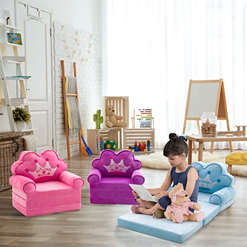 Toddler Sofa Foldable Chair Lounger Kids Couch Fold Out for 1 Year Old 2 in 1 Foldable Children Sofa Flip Open Sofa Bed for Living Room, Purple
