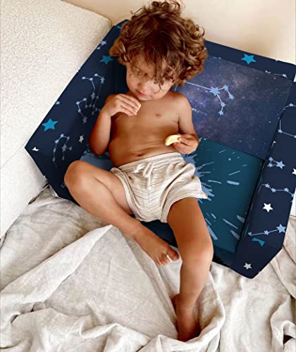fond + found Kids Sofa, Zodiac Sign Toddler Couch 2-in-1 Convertible Sofa to Lounger, Starry Sky Flip Out Chair & Sleeper, Zodiac Gifts Kids Couch for Kids Girls Boys