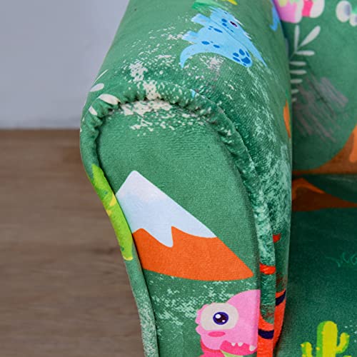 Yoonnie room Kid Sofa Chair,2-Seater Upholstered Kid Couch with Dinosaur Pattern Velvet Fabric for Children Gift(Green)