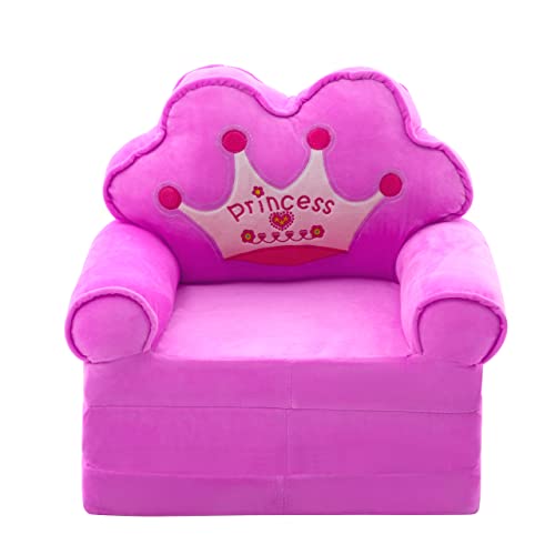 Toddler Sofa Foldable Chair Lounger Kids Couch Fold Out for 1 Year Old 2 in 1 Foldable Children Sofa Flip Open Sofa Bed for Living Room, Purple
