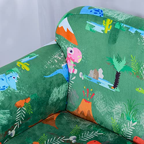Yoonnie room Kid Sofa Chair,2-Seater Upholstered Kid Couch with Dinosaur Pattern Velvet Fabric for Children Gift(Green)