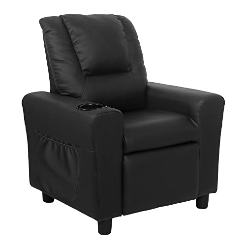 laidbksit Kids Recliner Chair,Toddler Recliner for 0-5 Years Old,Kids Recliner Chair with Cup Holder and Side Pocket for Childs,Mini Recliner Chair Suitable for Kid's Bedroom -Black Kids Recliner
