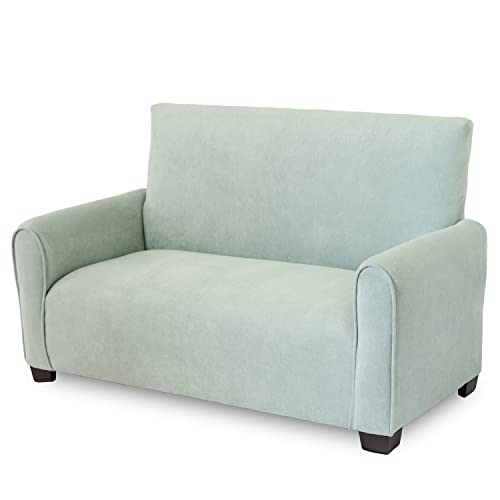 Kids Upholstered Sofa Chair w/Beautiful Easy to Clean Suede Fabric, Couch for Toddlers, Double Seated Chair for Children up to Age 5 (Seafoam Green Suede)