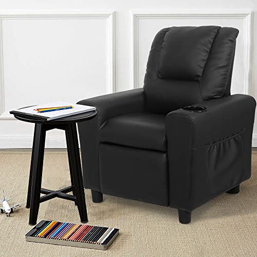 laidbksit Kids Recliner Chair,Toddler Recliner for 0-5 Years Old,Kids Recliner Chair with Cup Holder and Side Pocket for Childs,Mini Recliner Chair Suitable for Kid's Bedroom -Black Kids Recliner