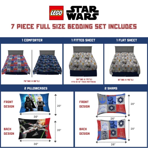 Franco Lego Star Wars Classic Kids Bedding Super Soft Comforter and Sheet Set with Sham, 7 Piece Full Size (Official Lego Product)