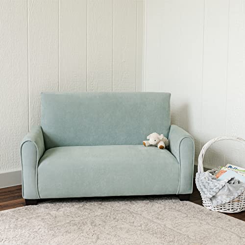 Kids Upholstered Sofa Chair w/Beautiful Easy to Clean Suede Fabric, Couch for Toddlers, Double Seated Chair for Children up to Age 5 (Seafoam Green Suede)