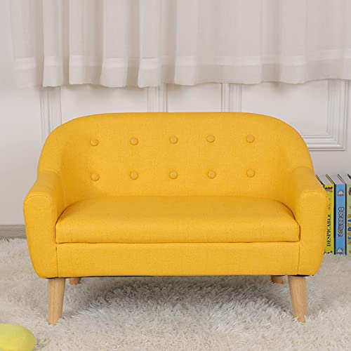 Getifun Kids Sofa Chair, Toddler Armchair Couch, PVC Upholstered Children Sofa with Wooden Legs, Perfect for Baby Gift(30-Inch) (Yellow)