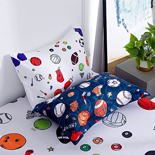 Wajade Sports Comforter Set Bed in A Bag Twin Size 7 Piece 3D Soccer Basketball Baseball Football Bedding Set for Kids Boys (1 Comforter, 1 Flat Sheet, 1 Fitted Sheet, 2 Pillowcase and 2 Pillow Sham)