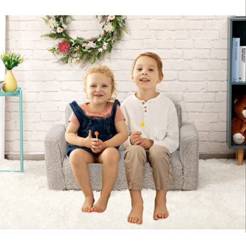 ALIMORDEN 2-in-1 Flip Out Extra Wide Cuddly Sherpa Toddler Couch, Convertible Sofa to Lounger, Cream