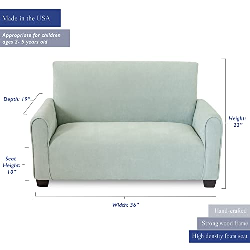 Kids Upholstered Sofa Chair w/Beautiful Easy to Clean Suede Fabric, Couch for Toddlers, Double Seated Chair for Children up to Age 5 (Seafoam Green Suede)