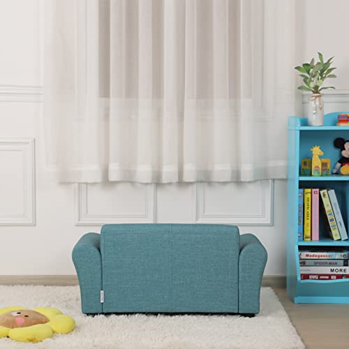 Getifun Kids Sofa Couch/PVC Leather Toddler Couch with Ottoman/Upholstered Children Armchair for Kids Under 4 Years Old/Double Kids Seat with Stool (Blue)