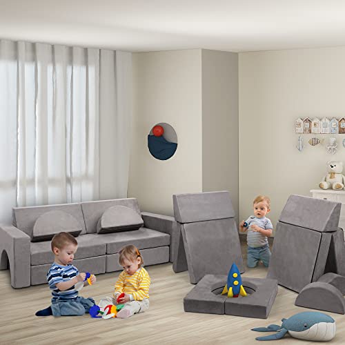 Betterhood Modular Kids Play Couch Child Sectional Sofa Imaginative Furniture Play Set for Creative Kids,Toddler to Teen Bedroom Furniture,Girls and Boys Playroom Convertible Sofa 8PCS