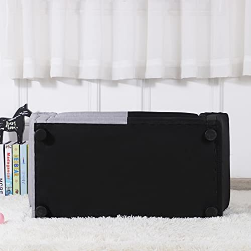 Yoonnie room Kid Couch/ 2-Seater Kid Sofa Chair with Big Ottoman/Toddler Couch with Linen Fabric/Big Children Sofa Couch for 0-3 Years (Black+ Grey)