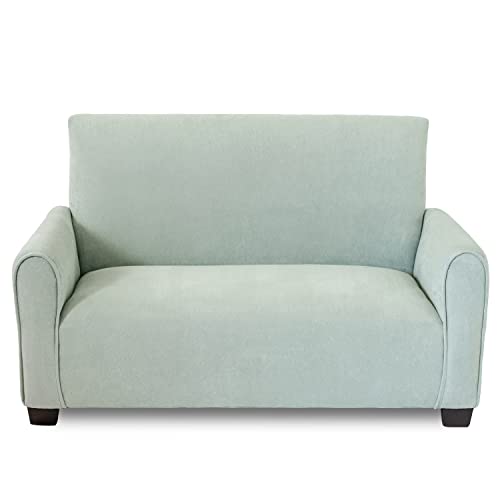 Kids Upholstered Sofa Chair w/Beautiful Easy to Clean Suede Fabric, Couch for Toddlers, Double Seated Chair for Children up to Age 5 (Seafoam Green Suede)
