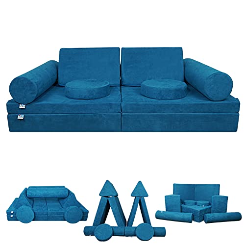 CHxxy Kids Couch (Large Size),Fold Out Modula Kids Sofa for Playroom Bedroom,Original Furniture Play Set for Children,Toddlers Couch for Playing,Creativing, Sleeping(Coral Blue)