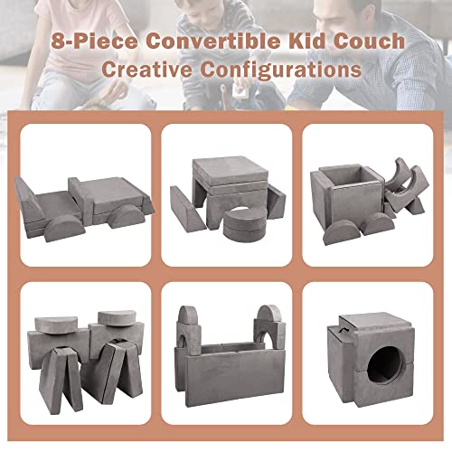 Betterhood Modular Kids Play Couch Child Sectional Sofa Imaginative Furniture Play Set for Creative Kids,Toddler to Teen Bedroom Furniture,Girls and Boys Playroom Convertible Sofa 8PCS