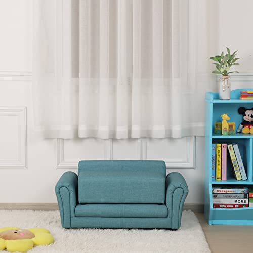 Getifun Kids Sofa Couch/PVC Leather Toddler Couch with Ottoman/Upholstered Children Armchair for Kids Under 4 Years Old/Double Kids Seat with Stool (Blue)
