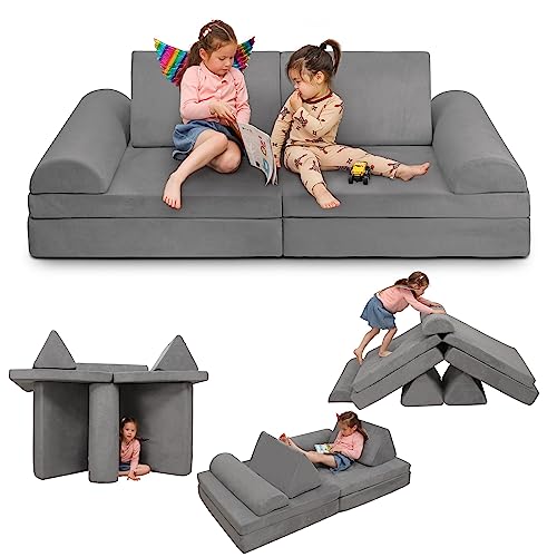 Betterhood Modular Kids Play Couch Child Sectional Sofa Imaginative Furniture Play Set for Creative Kids,Toddler to Teen Bedroom Furniture,Girls and Boys Playroom Convertible Sofa Large Large Grey