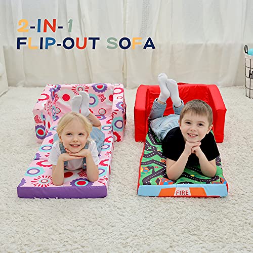 MallBest Kids Sofas Children's Sofa Bed Baby's Upholstered Couch Sleepover Chair Flipout Open Recliner(Pink/Flowers)