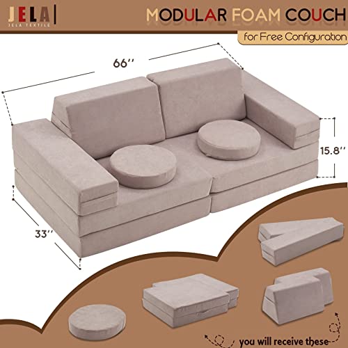 jela Kids Couch 10PCS Luxury, Floor Couch Floor Sofa Modular Furniture for Adults, Playhouse Play Set for Toddlers Babies, Modular Foam Play Couch, Modular Sectional Sofa (Classic, Taupe)