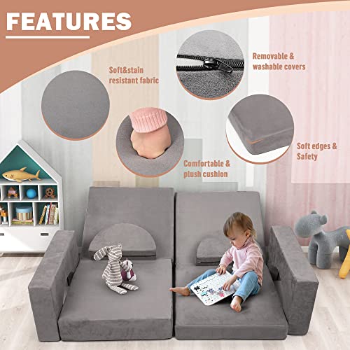 Betterhood Modular Kids Play Couch Child Sectional Sofa Imaginative Furniture Play Set for Creative Kids,Toddler to Teen Bedroom Furniture,Girls and Boys Playroom Convertible Sofa 8PCS