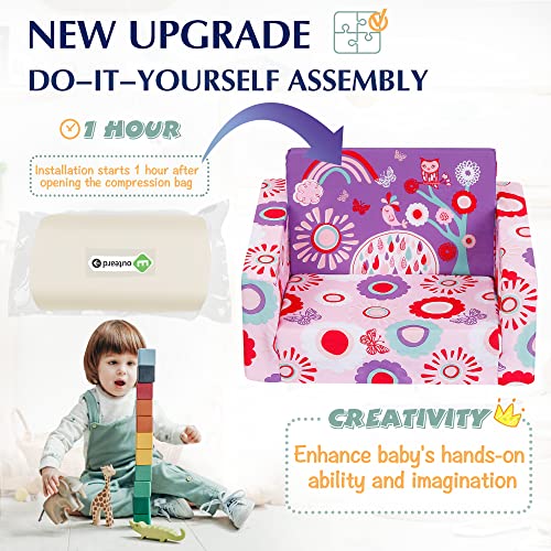 MallBest Kids Sofas Children's Sofa Bed Baby's Upholstered Couch Sleepover Chair Flipout Open Recliner(Pink/Flowers)