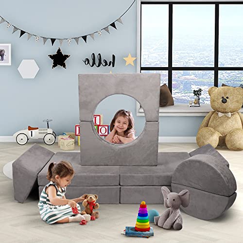 Betterhood Modular Kids Play Couch Child Sectional Sofa Imaginative Furniture Play Set for Creative Kids,Toddler to Teen Bedroom Furniture,Girls and Boys Playroom Convertible Sofa 8PCS