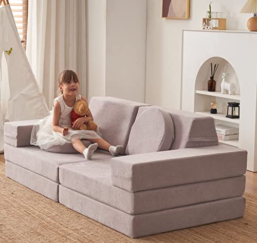 jela Kids Couch 10PCS Luxury, Floor Couch Floor Sofa Modular Furniture for Adults, Playhouse Play Set for Toddlers Babies, Modular Foam Play Couch, Modular Sectional Sofa (Classic, Taupe)