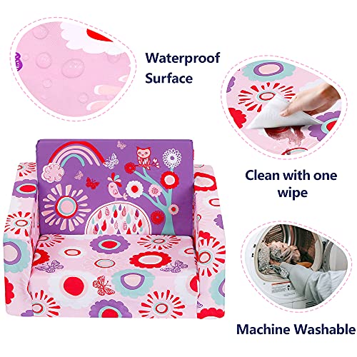 MallBest Kids Sofas Children's Sofa Bed Baby's Upholstered Couch Sleepover Chair Flipout Open Recliner(Pink/Flowers)