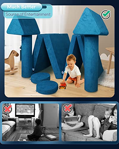 CHxxy Kids Couch (Large Size),Fold Out Modula Kids Sofa for Playroom Bedroom,Original Furniture Play Set for Children,Toddlers Couch for Playing,Creativing, Sleeping(Coral Blue)