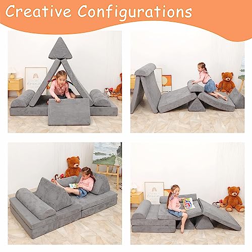 Betterhood Modular Kids Play Couch Child Sectional Sofa Imaginative Furniture Play Set for Creative Kids,Toddler to Teen Bedroom Furniture,Girls and Boys Playroom Convertible Sofa Large Large Grey