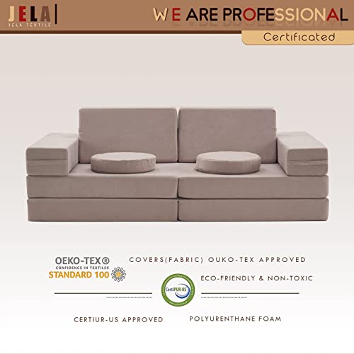 jela Kids Couch 10PCS Luxury, Floor Couch Floor Sofa Modular Furniture for Adults, Playhouse Play Set for Toddlers Babies, Modular Foam Play Couch, Modular Sectional Sofa (Classic, Taupe)