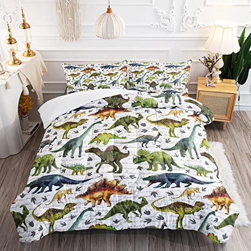 BailiPromise Dinosaur Duvet Set Queen Size,Jurassic Dino 3 Piece Bedding Set,Boys Comforter with Pillow Shames, for All Seasons, Ultra-Soft, Lightweight, Breathable