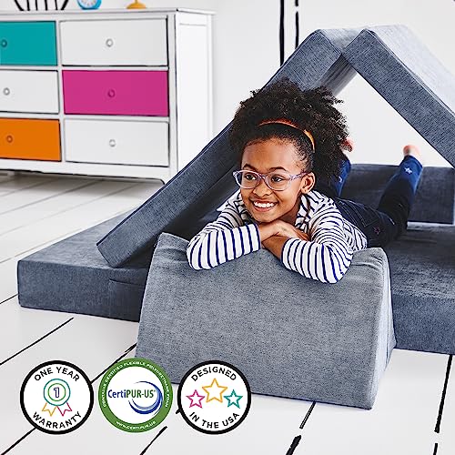 Yourigami Kids and Toddler Play Couch, Convertible Folding Sofa, Durable Foam Modular Design, Blue Lagoon