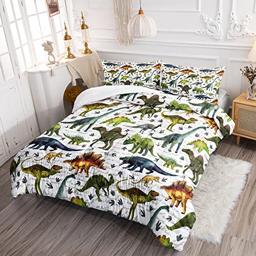 BailiPromise Dinosaur Duvet Set Queen Size,Jurassic Dino 3 Piece Bedding Set,Boys Comforter with Pillow Shames, for All Seasons, Ultra-Soft, Lightweight, Breathable