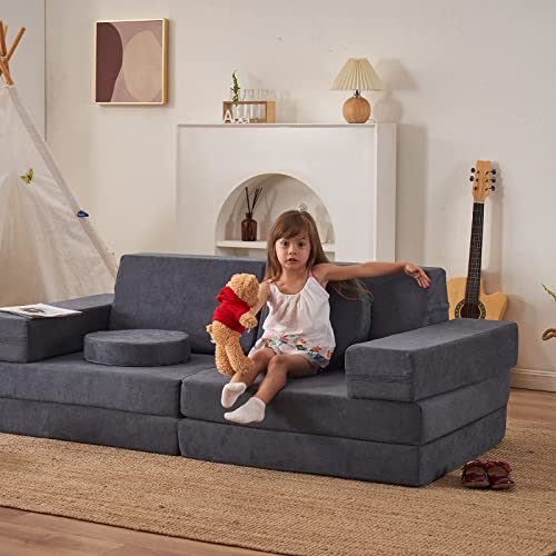 jela Kids Couch 10PCS Luxury, Floor Couch Floor Sofa Modular Furniture for Adults, Playhouse Play Set for Toddlers Babies, Modular Foam Play Couch, Modular Sectional Sofa (Classic, Taupe)