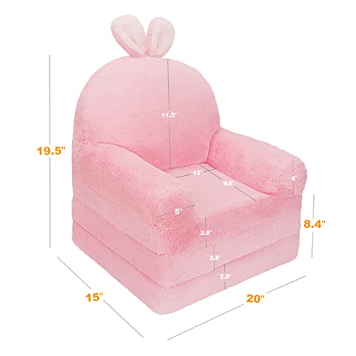 MONKISS Foldable Kids Sofa, Toddler Chair Plush with Removable Cover, Comfy Kids Couch for Kids Age 1-3 (Pink Bunny)
