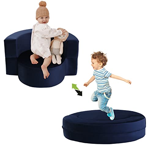 MeMoreCool Toddler Couch, Lounger for Kids, Navy Toddler Chair for Girls & Boys, Toddler Fold Out Sofa Beds, Kids Sofa Chair for Bedroom Lounge, Kids Couch for Playroom, Child Plush Chair Foam