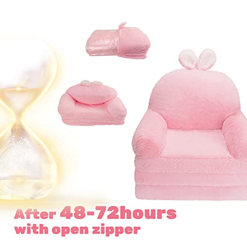 MONKISS Foldable Kids Sofa, Toddler Chair Plush with Removable Cover, Comfy Kids Couch for Kids Age 1-3 (Pink Bunny)