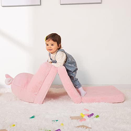MONKISS Foldable Kids Sofa, Toddler Chair Plush with Removable Cover, Comfy Kids Couch for Kids Age 1-3 (Pink Bunny)