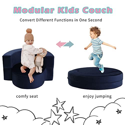 MeMoreCool Toddler Couch, Lounger for Kids, Navy Toddler Chair for Girls & Boys, Toddler Fold Out Sofa Beds, Kids Sofa Chair for Bedroom Lounge, Kids Couch for Playroom, Child Plush Chair Foam